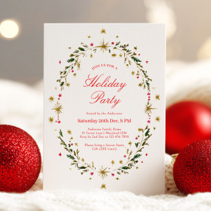 Invitation Couronne de Noël festive de fête de vacances en or