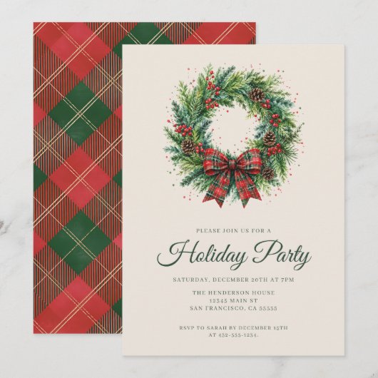 Invitation Couronne de Noël festive Fête de fin d'année (Devant / Derrière)