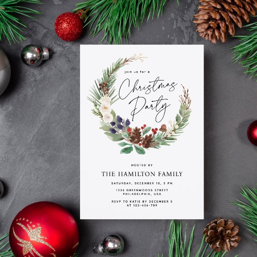 Invitation Couronne de Noël Fête de Fêtes