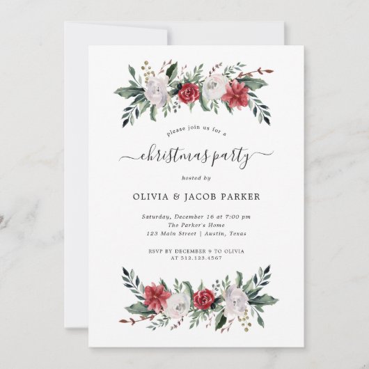 Invitation Couronne de Noël | Fête de Noël florale (Devant)