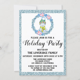 Invitation Couronne de Noël Fête de Noël Paillettes Bleues