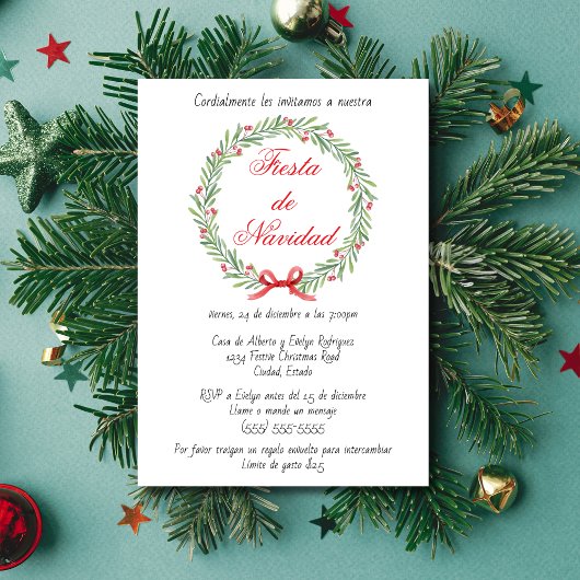 Invitation Couronne de Noël Fiesta Espagnole Fête de Noël