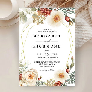 Invitation Couronne de Noël Fleurs Rustiques Mariage d'Hiver
