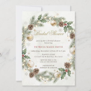 Invitation Couronne de Noël Flocons de Neige Baby Shower