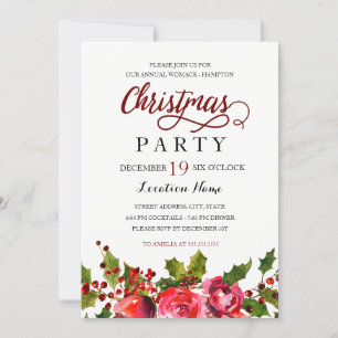 Invitation Couronne de Noël florale à l'aquarelle