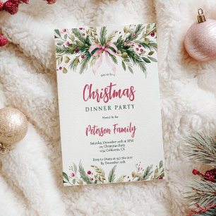 Invitation Couronne de Noël Grandmillennial Ruban Coquette Ro