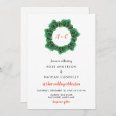 Invitation Couronne de Noël | Monogramme de mariage d'hiver (Devant / Derrière)