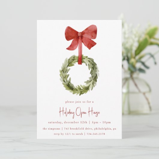 Invitation Couronne de Noël Red Bow | Open House (Debout devant)