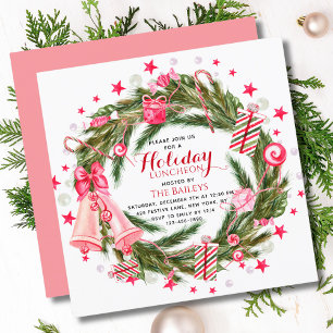 Invitation Couronne de Noël Rose Verte en Épinette