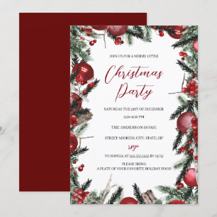 Invitation Couronne de Noël Rouge Blanc Fête Florale Festive