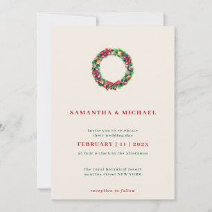 Invitation Couronne de Noël rouge élégante