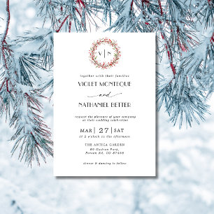 Invitation Couronne de Noël rouge initiale formelle mariage n