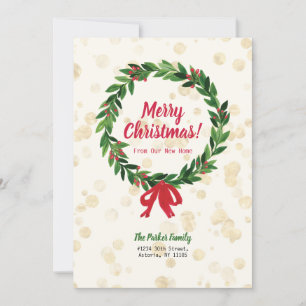 Invitation Couronne de Noël Rouge & Vert Annonce de déménagem