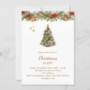Invitation Couronne de Noël rubans rouges Fête de Noël