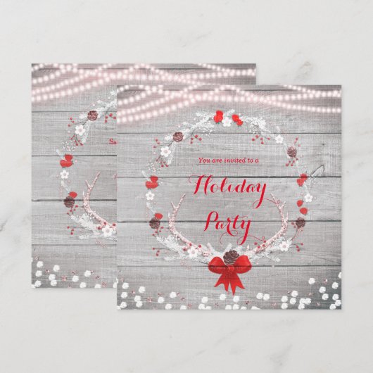 Invitation Couronne de Noël rustique en bois de cerf blanc (Devant / Derrière)