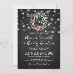 Invitation Couronne de Noël rustique pour mariage hivernal lu