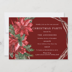 Invitation Couronne de Noël traditionnelle rouge Fête de Noël