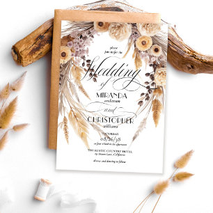 Invitation Couronne de paille de pampa boho moderne pour mari