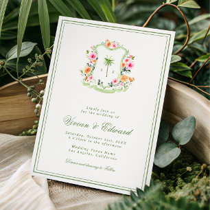 Invitation Couronne de palmier Monogramme Mariage Tropical su