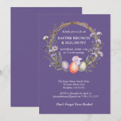 Invitation Couronne de Pâques à l'aquarelle lavande Œufs Lapi (Devant / Derrière)