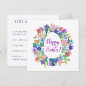Invitation Couronne de Pâques en forme d'oeuf fleuri Joyeuses (Devant / Derrière)