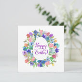 Invitation Couronne de Pâques en forme d'oeuf fleuri Joyeuses (Debout devant)