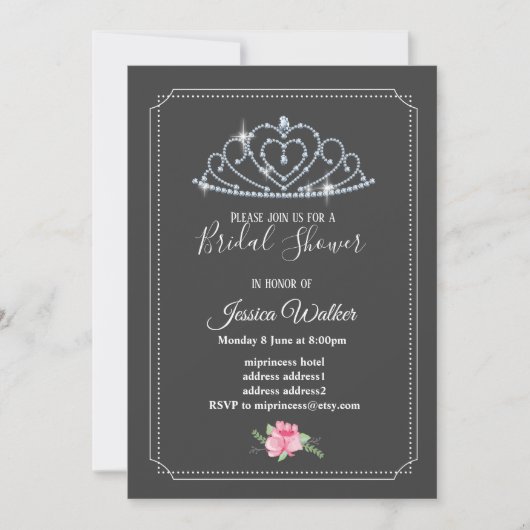 Invitation couronne de parties scintillant, princesse, douche (Devant)