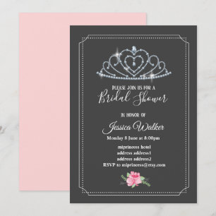 Invitation couronne de parties scintillant, princesse, douche