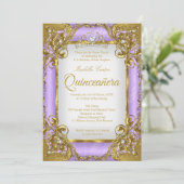 Invitation Couronne de perles dorées violettes blanches pour (Debout devant)