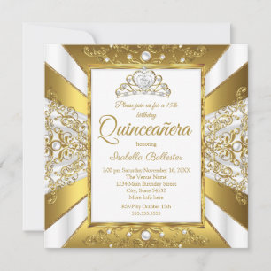 Invitation Couronne de perles en or blanc pour les 15 ans de 