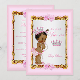 Invitation Couronne de perles roses dorées pour Baby Shower d