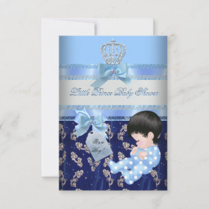 Invitation Couronne de petit prince bleu élégant pour Baby Sh