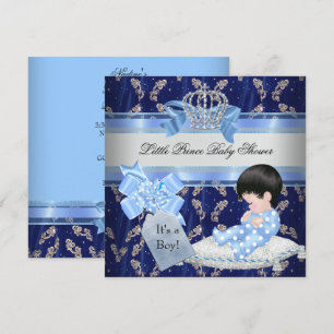 Invitation Couronne de Petit Prince Bleu pour Baby Shower Élé