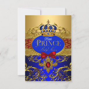 Invitation Couronne de Petit Prince Bleu Royal Rouge Baby Sho