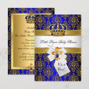 Invitation Couronne de Petit Prince en Or Bleu Royal Baby Sho