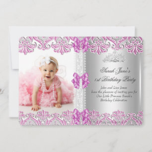 Invitation Couronne de photo lilas rose pour filles de 1 an