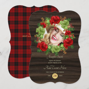 Invitation Couronne de photos en carreaux de buffle rustique