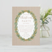 Invitation Couronne de pin à rayure dorée Noël (Debout devant)