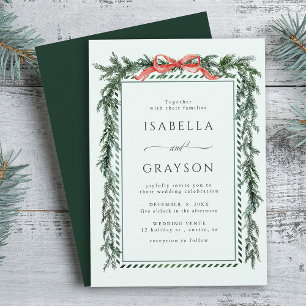 Invitation Couronne de pin aquarelle vert menthe pour mariage