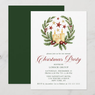 Invitation Couronne de pin élégante pour la fête de Noël d'en