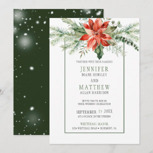 Invitation Couronne de poinsettia rouge et de verdure pour ma