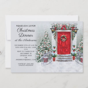 Invitation Couronne de porte rouge vintage pour Noël