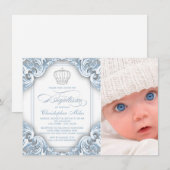 Invitation Couronne de prince Baby Blue Baptême (Devant / Derrière)