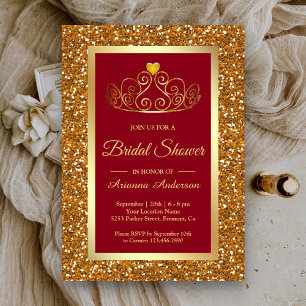 Invitation Couronne de princesse à paillettes dorées fausses
