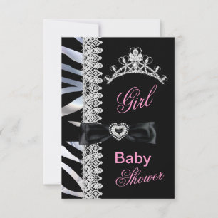 Invitation Couronne de Princesse Baby Shower Fille Zèbre