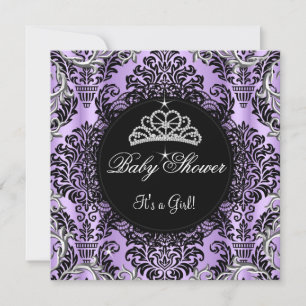 Invitation Couronne de princesse bébé fille Fête Rose Violet