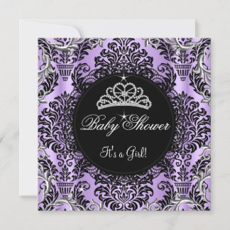 Invitation Couronne de princesse bébé fille Fête Rose Violet 
