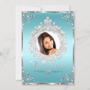 Invitation Couronne de Princesse Bleue Argent Paillette Quinc