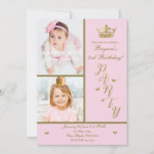 Invitation Couronne de princesse coeurs rose et or 2 photos p (Devant)