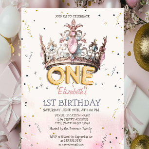 Invitation Couronne de Princesse Conte de Fées 1er Anniversai